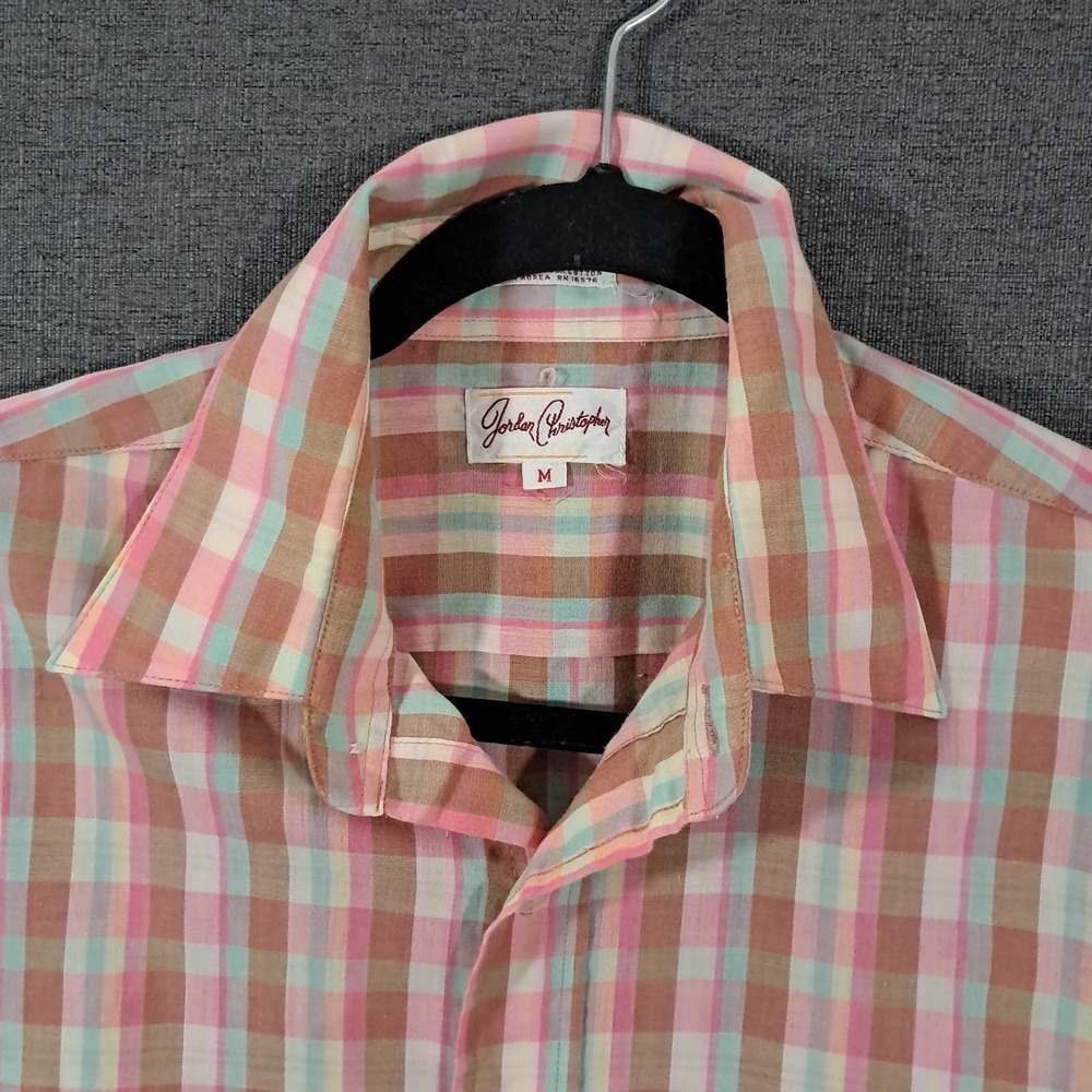 Vintage‎ Shirt Jordan Christophe Mens Size Medium Plaid 80s Lightweight Sheer - Picture 7 of 12
